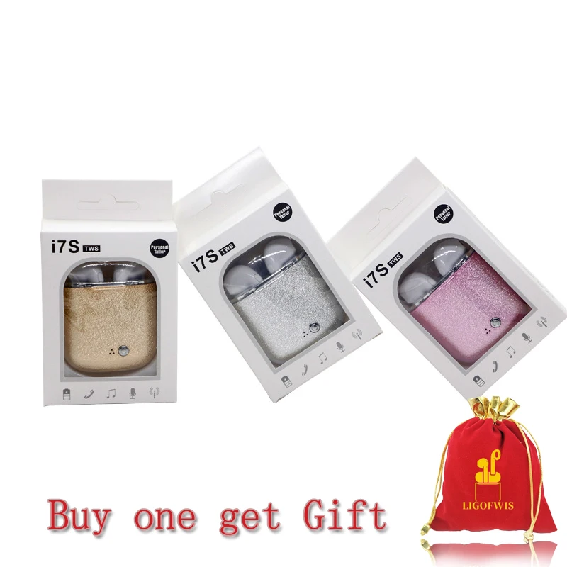 

i7s Tws Bluetooth Earphone with Charging Bin wireless Stereo Gold Glitter Bluetooth Earphones for Mobilephone Xiaomi