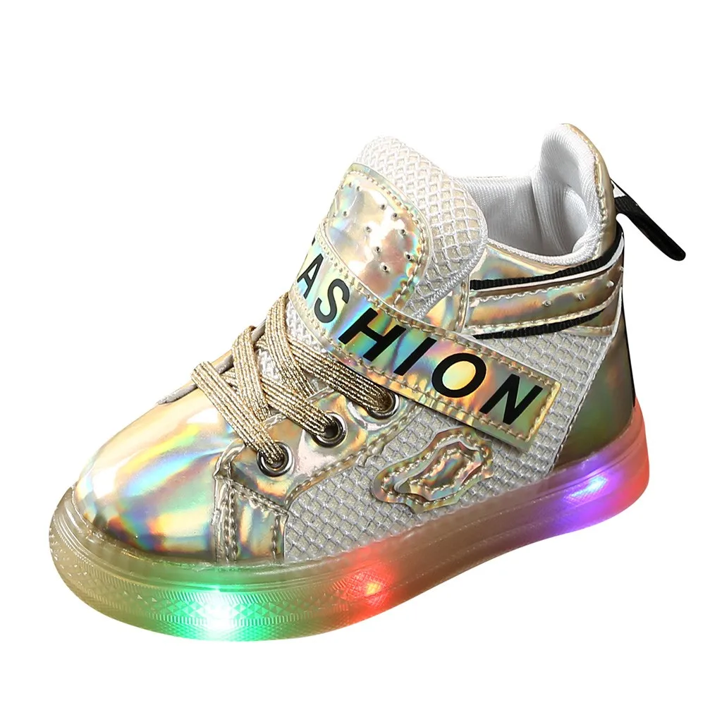 Новые детские спортивные кроссовки с подсветкой для маленьких девочек, короткие ботинки, ботинки - Цвет: Gold
