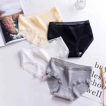 

Women Underwear Soft Briefs Sexy Lingerie Women's Panties Girl Underwear Cotton sexy Mid waist Solid Color Breathable Underwear