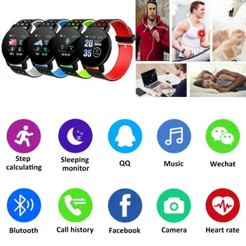 

119Plus Bluetooth Smart Watch Sports Waterproof Bracelet Heart Rate Wristband Sports Watch With Smartwatch For Android IOS