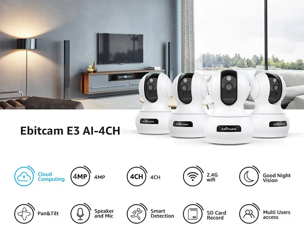 Ebitcam ip-камера s PTZ 4mp CCTV камера система безопасности комплект беспроводная ip-камера s PTZ зум CCTV камера система безопасности комплект Wifi
