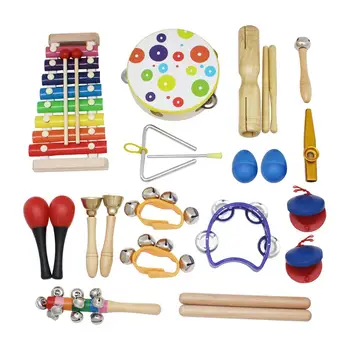

19Pcs/Set Kids Music Instrument Toy Wooden Tambourine Xylophone Sand Hammer Music Instrument Education Toys For Kids