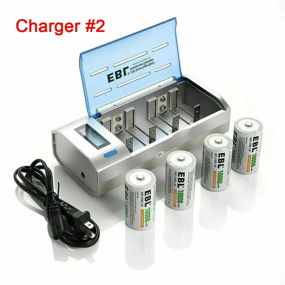EBL 10000mAh D-Size Rechargeable-Battery D Size NI-MH Rechargeable Batteries With Battery Charger | Электроника