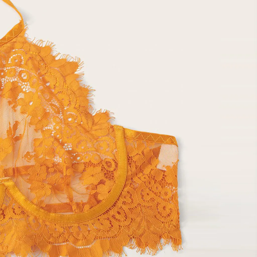 Кружевное оранжевое сексуальное женское белье с разрезом, костюм из кусков, сексуальное изысканное кружевное белье, бюстгальтер+ подвязка+ трусы, комплект Babydoll с вырезами, белье 04