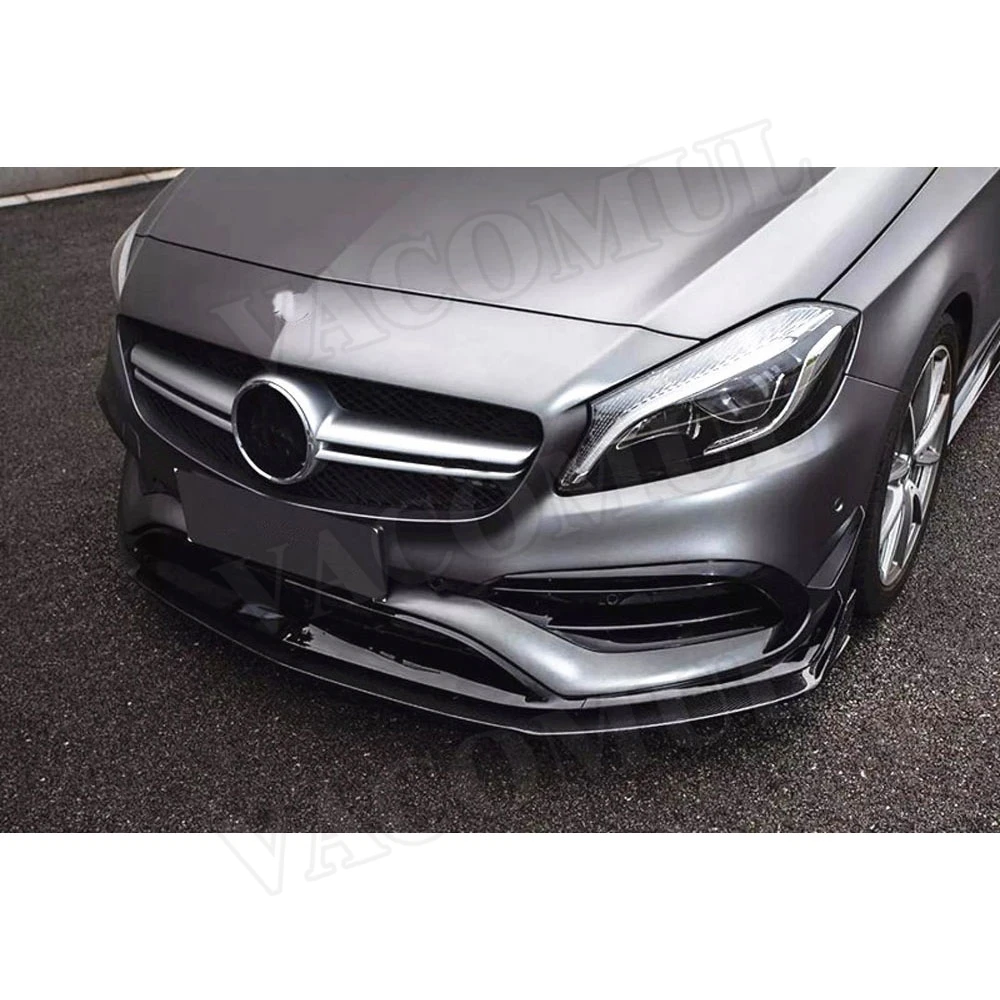Карбоновый передний бампер для губ спойлер для Benz A Class W176 A200 A250 A45 AMG- автомобильный Стайлинг - Цвет: Without Red Line