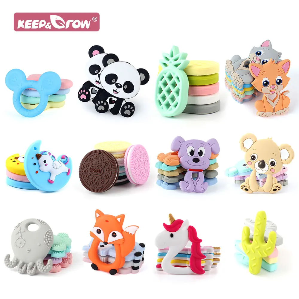 Silicone Teething Toys 1pc Silicone Baby Teether Cartoon Animals Unicorn Rodent Necklace Food Grade