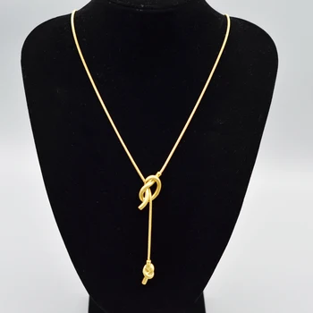 

Dowaka Fashion Charms Necklace Gold Color Tie Knot Long Sweater Chain For Women Copper Alloy Necklaces Jewelry Gifts 2020 New