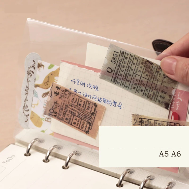 A5 A6 투명 파일 홀더 노트북 6 홀 루스 리프 파우치 DIY 문서 가방 바인더 링 PVC 스토리지 바인딩 폴더, 10 개