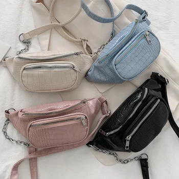 

LJL-Crocodile Pattern Women's Belt Bag Fashion PU Leather Shoulder Messenger Bag Outdoor Sports Chest Bag