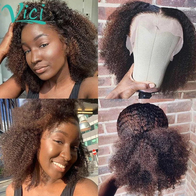 Perruque Afro Brésilienne Naturelle Crépue 100% Naturel Pour Femme, Cheveux  Courts, Bouclée, Fait À La Machine, 4b, 4c - Plein Machine Perruques -  AliExpress