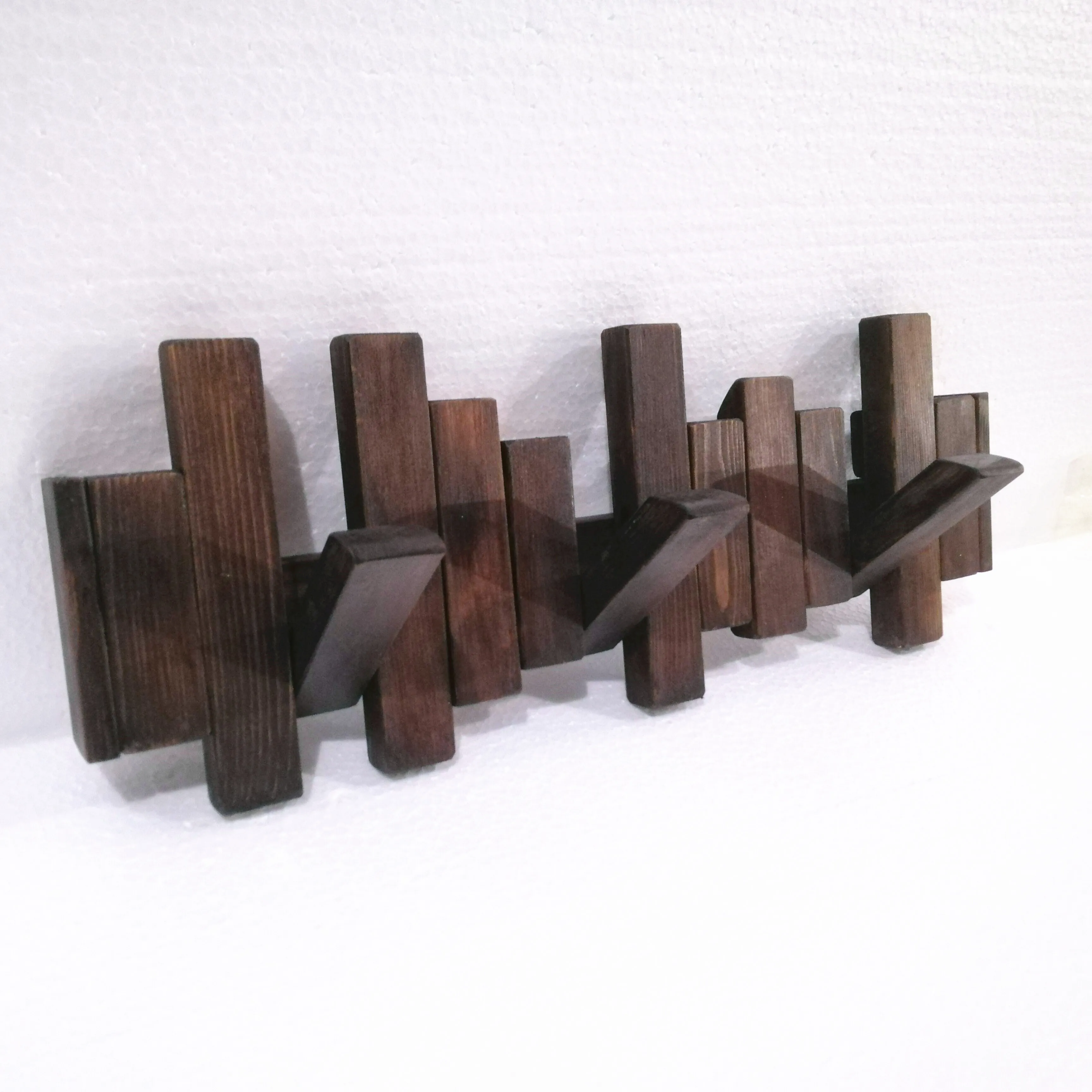 Wooden Coat Rack Hanger with Flip Down Hooks Rustic Wall Clothes Rack