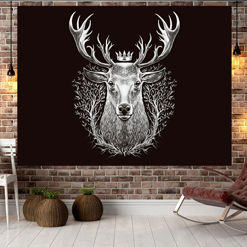 Deer Скандинавская девушка Ins украшение черное животное лев семья украшение стены ткань фотографии фон Ткань Гобелен для спальни - Цвет: Deer