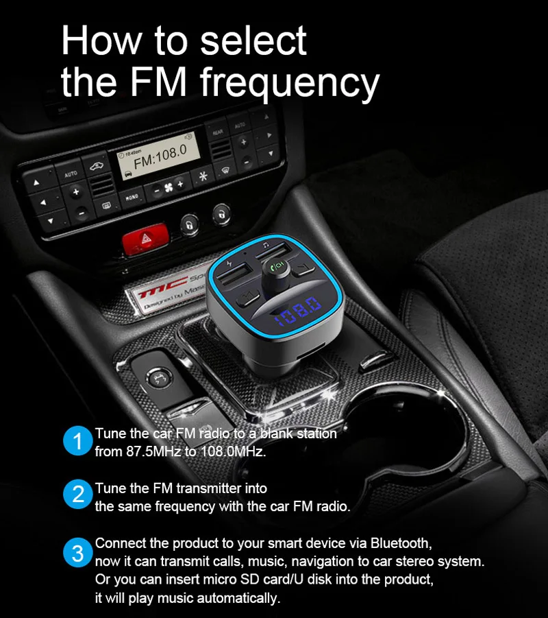 JaJaBor fm-передатчик Bluetooth автомобильный комплект MP3 аудио музыкальный плеер Bluetooth 5,0 Громкая связь 2.4A Быстрая зарядка Обнаружение напряжения
