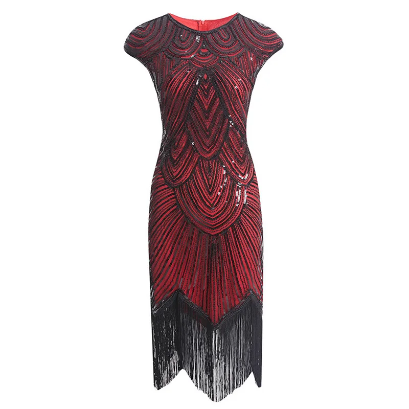red dress 1920s Flapper платье Great Gatsby вечерние платья с блестками и бахромой - Цвет: red dress