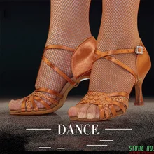 

Latin Dance Shoes woman Adult Soft Bottom Awl high Heel Salsa Square Dance Shoes Latin Shoes Genuine 2360-B Imported Satin