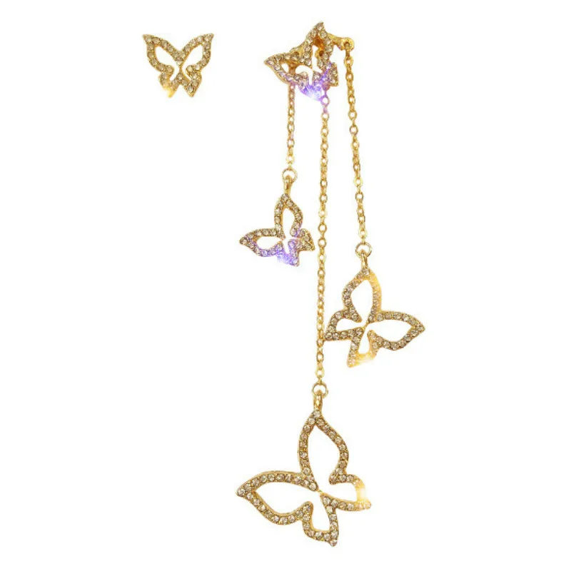 Korean Beautiful Asymmetric Butterfly Crystal Dangle Earring Long Tassel Drop Earrings Temperament Luxury Jewelry | Украшения и