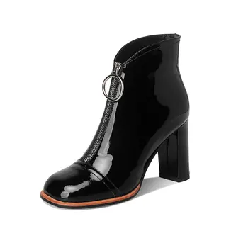 

2020 Genuine Leather Ankle Boots for Women High Heels Zipper Short Ladies Shoes Woman Round Toe Party Wedding Women Shoes