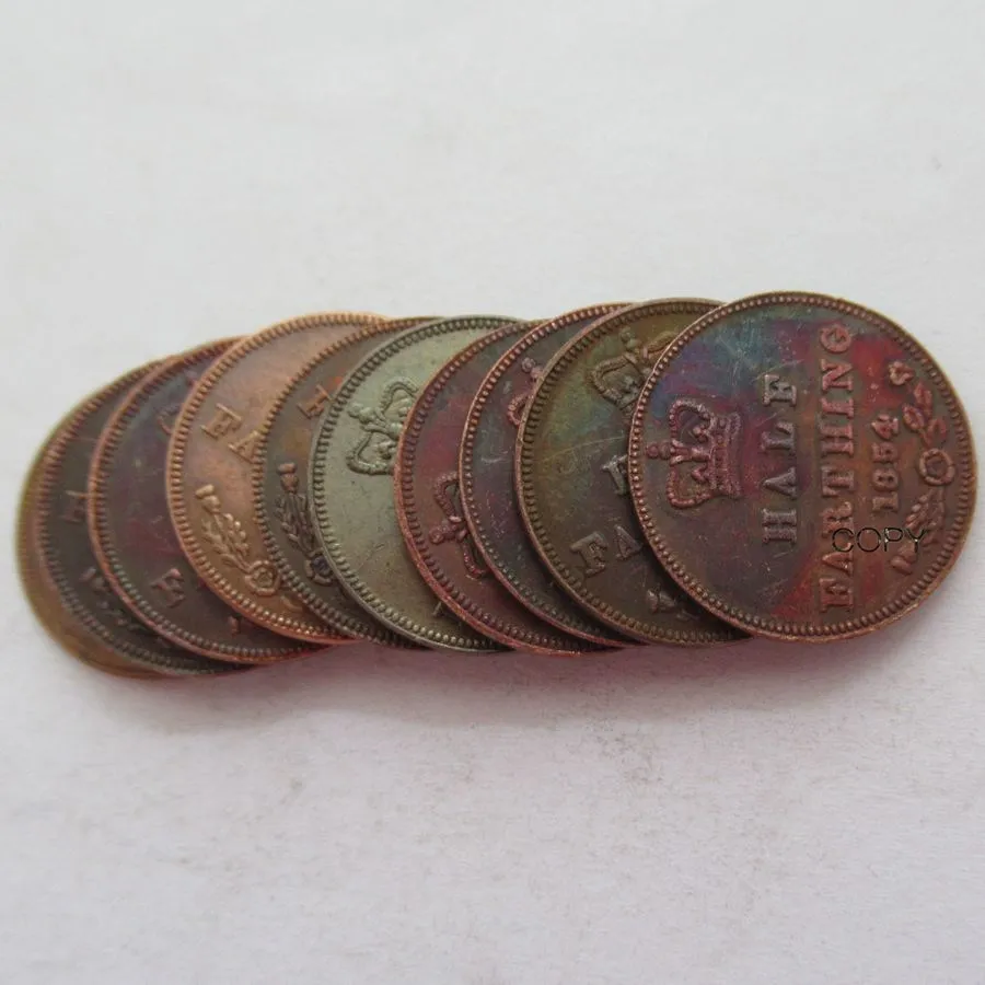 UK Whole Set of 1/2 Farthing Victoria 10PCS(1839-1856) Plain Edge Copper Coins COPY
