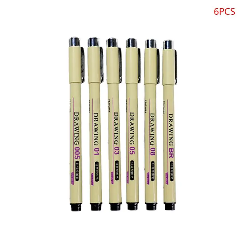 6 pens 6/7/8/9 шт Черный технический график тонкой изогнутым наконечником для рисования пера эскиз - Цвет: 6 pens