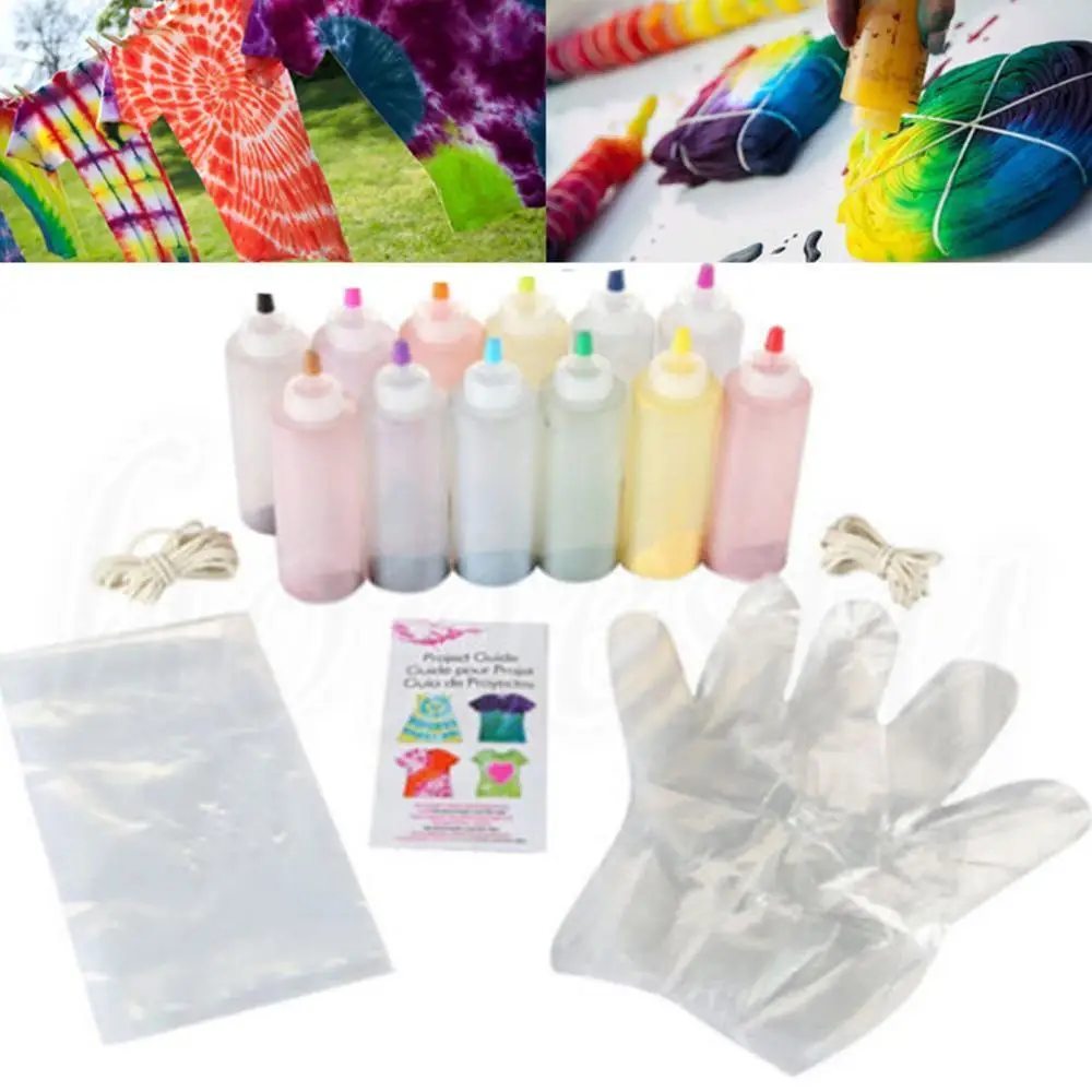 

12 Bottles Tulip One Step Tie Dye Kit Fabric Textile Permanent Paint DIY Making Cotton And Linen Set Cold Water Dye Pigment