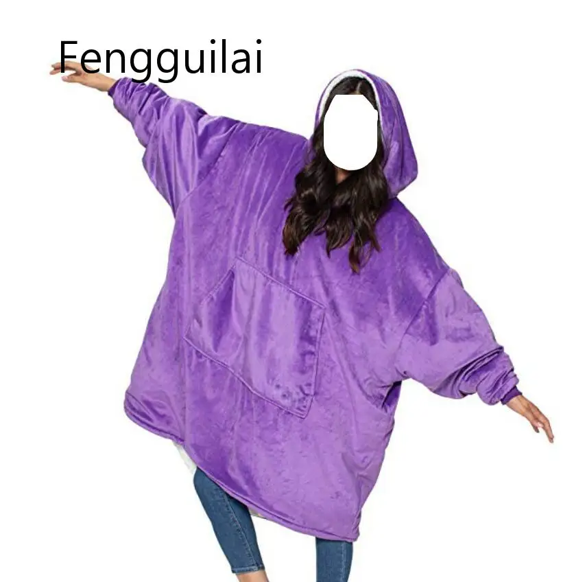 Микрофибра плюшевое Коралловое флисовое шерстяное одеяло с рукавами супер мягкое теплое наружное карманное худи для взрослых зимнее с капюшоном ТВ одеяло s - Цвет: Лаванда