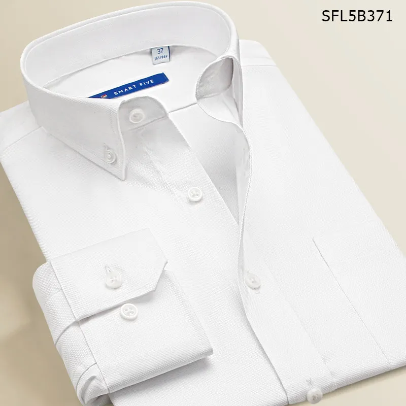 Smart Five Camisa Masculina с длинным рукавом, приталенная повседневная классическая мужская рубашка из хлопка белого и синего цвета размера плюс, весна - Цвет: SFL5B371 white