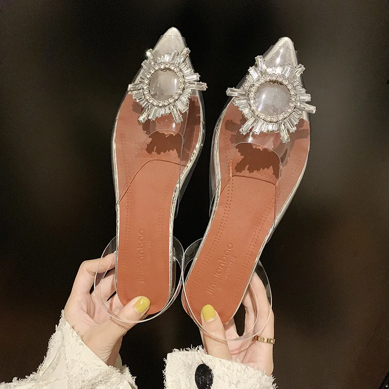

NouC Transparent Shoes Women Crystal Sandals Jelly Pointed Toe Clear High Heels Ladies Fashion Slip On Casual Female Footwear