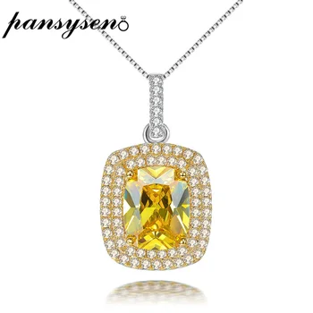 

PANSYSEN 100% 925 Sterling Silver15*13mm Pendant Necklaces Natural Yellow Spinel Gemstone Necklace Top Brand Fine Jewelry
