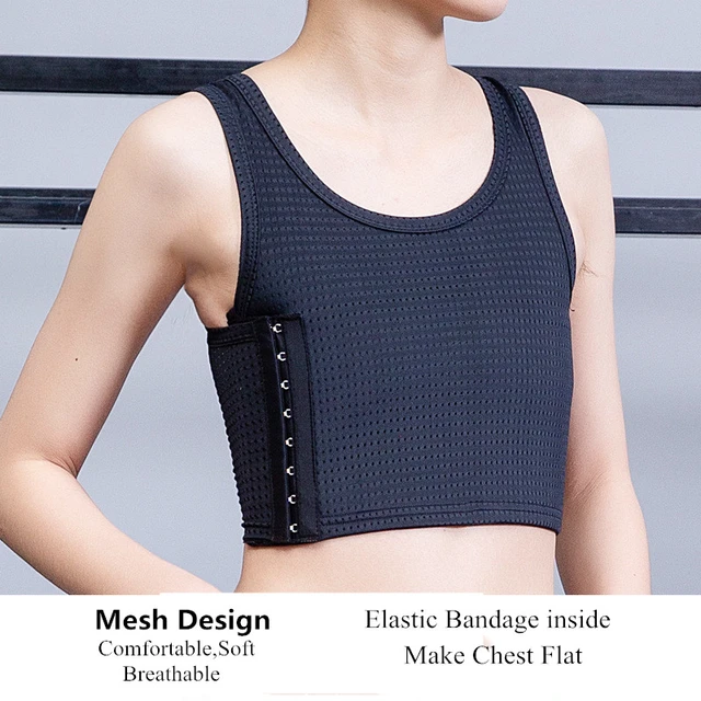 Women Transmen Chest Binder Vest Les Flat Breast Shaper Lesbian Breathable  Mesh Undershirt Buckle Bandage Tank