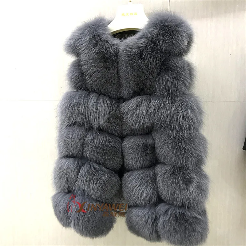 Dark gray Женское осеннее и зимнее пальто, кожаное пальто из лисьего меха, повседневный тонкий жилет без рукавов из лисьего меха, зимний женский теплый жилет - Цвет: Dark gray