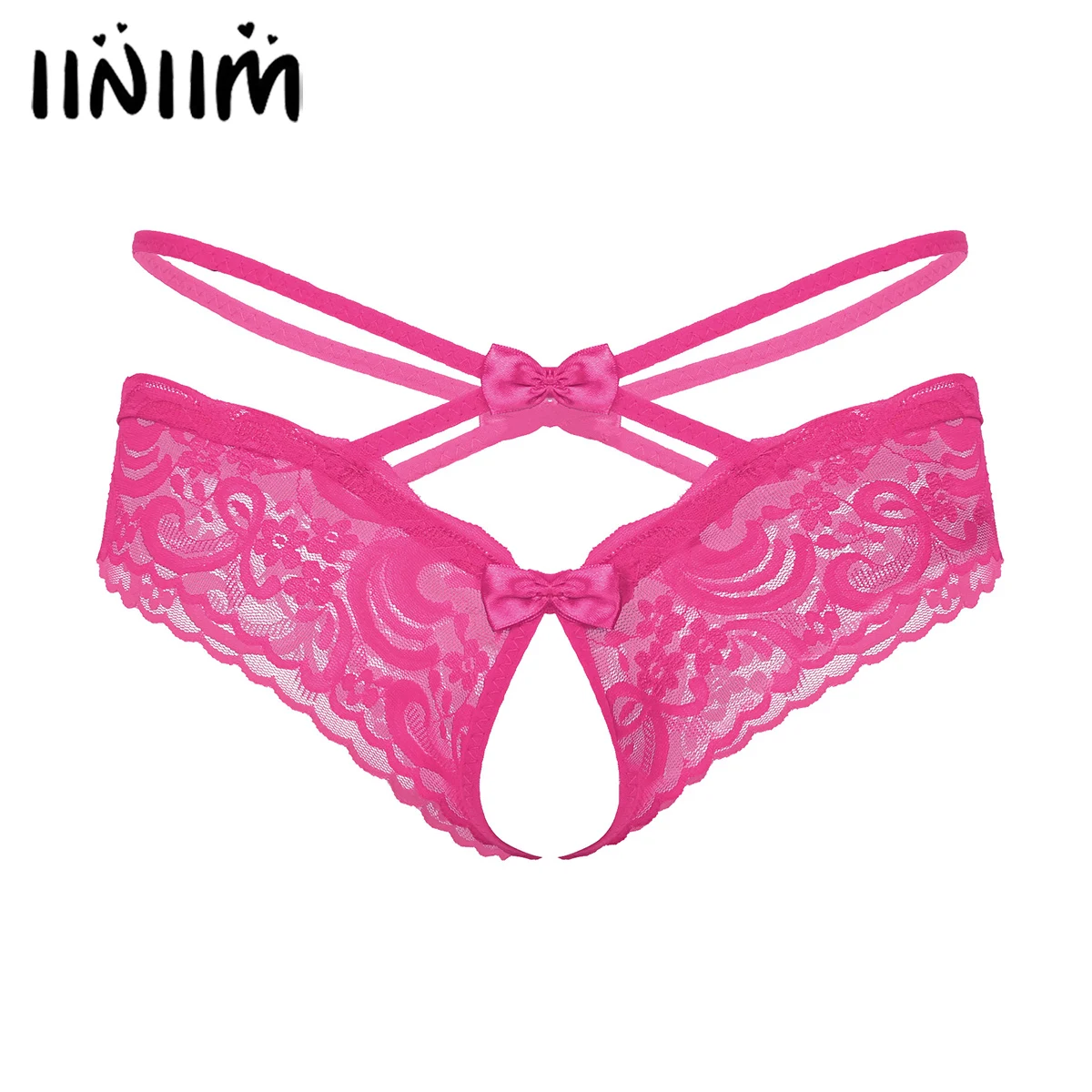 Mens Male Sissy Underwear See-through Lace Crotchless Briefs Thongs Bowknot Low Waist Sissy Underwear for Gay Lingerie Panties