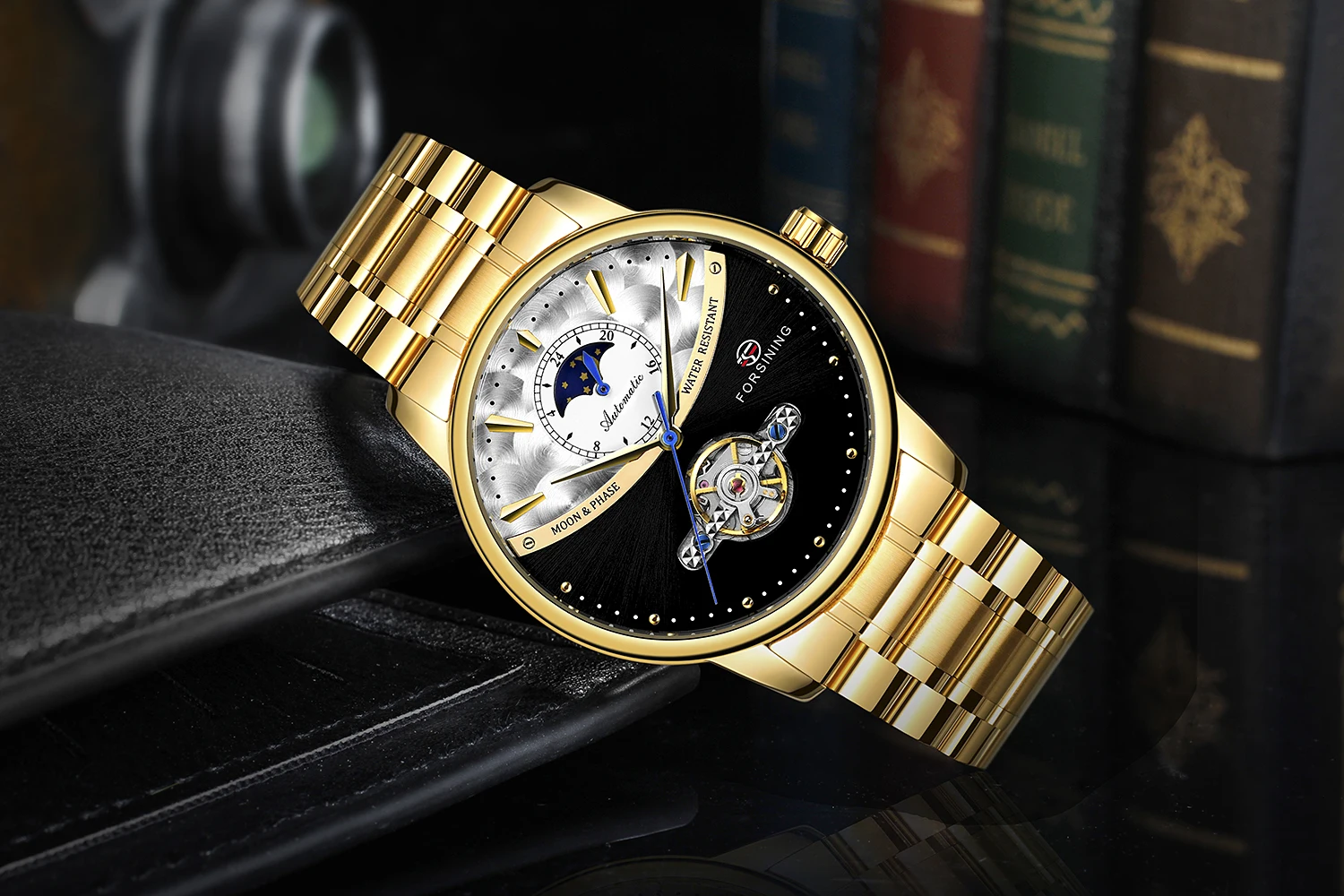 FORSINING Белое золото Tourbillion дизайн полный корпус из нержавеющей стали Moon Phase Мужские автоматические механические часы лучший бренд класса люкс