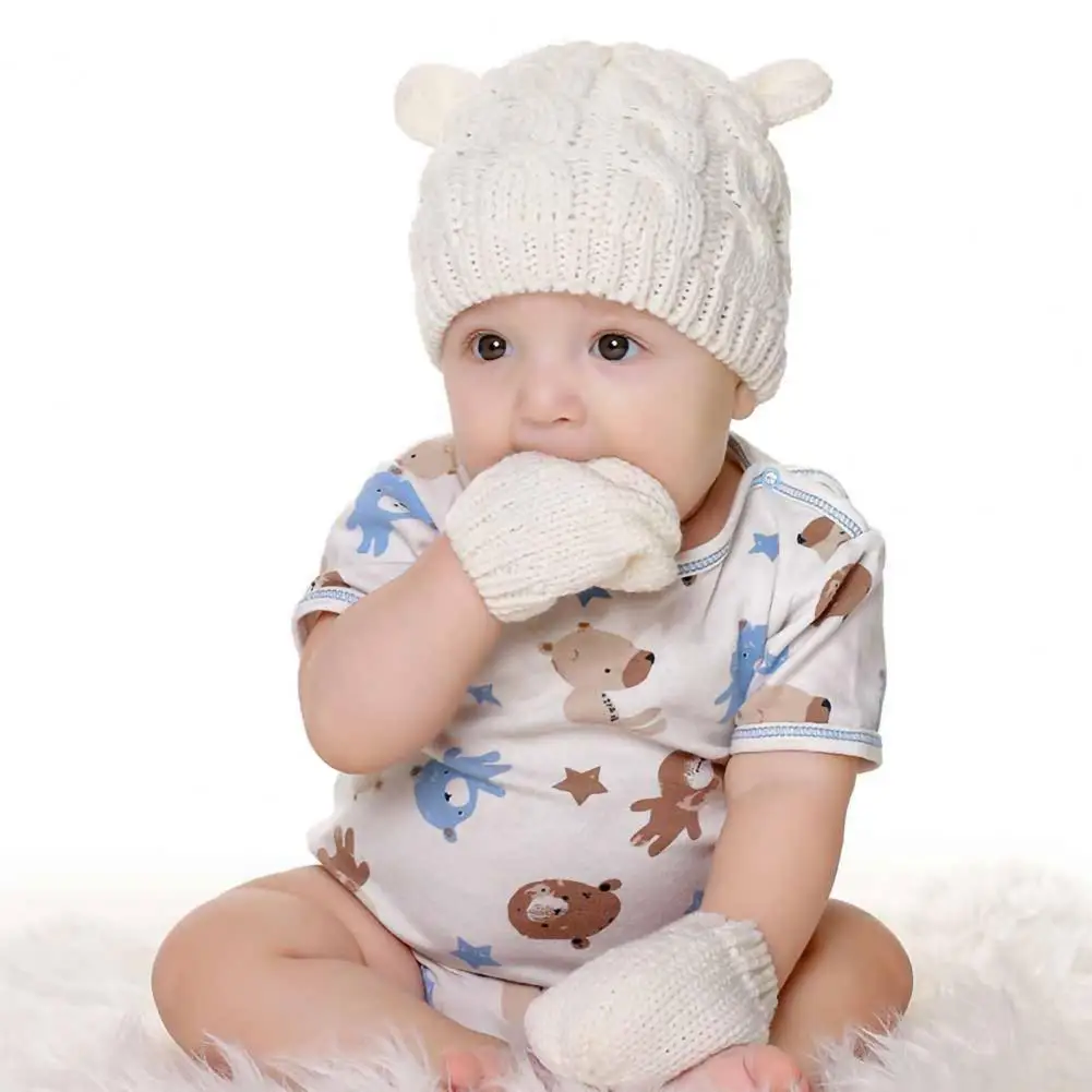 Infant Hat Gloves Wearresistant Practical Soft Knitted Infant Newborn