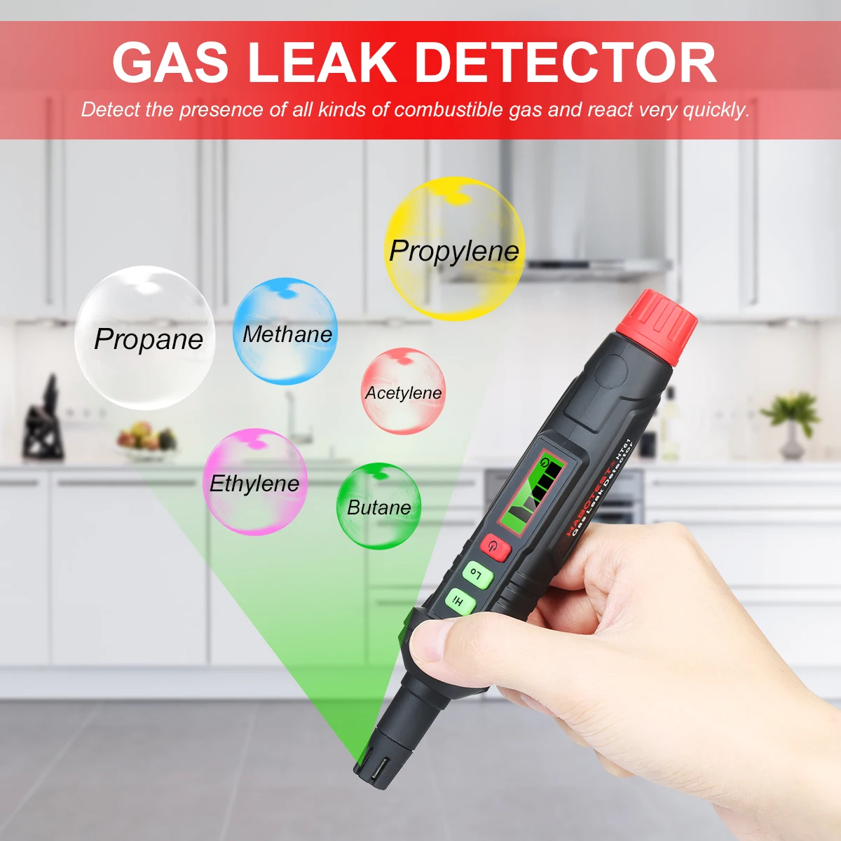 Habotest Ht61 Gas Leak Detector Alarm Combustible Gas Detector With Audible For All Types Of