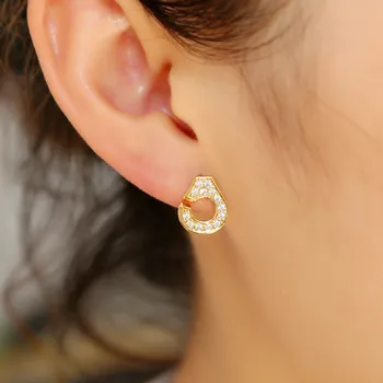 

2019 New design fashion cola suspension link shape tiny CZ Earring Women cute girl fine 925 sterling silver jewelry wedding gift