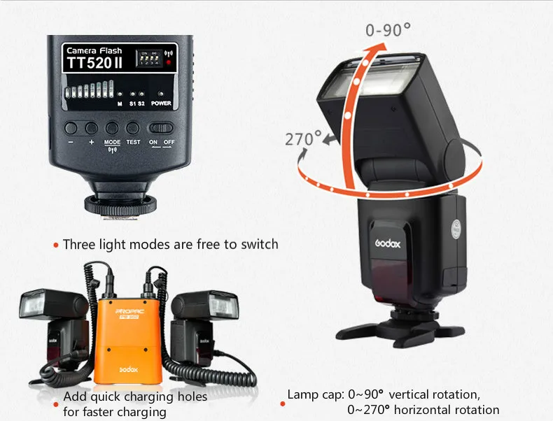 Вспышка для камеры Godox TT520II со встроенным беспроводным сигналом 433 МГц цифровых