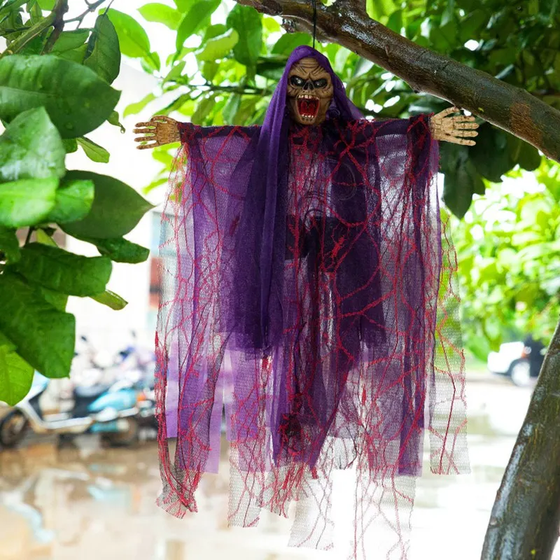 

Halloween Decoration Voice Control Halloween Gauze Ghost Cap Gauze Ghost For Halloween Hanging Decor With Sound Red Light Home
