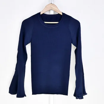 

18 Summer Goddess Fan Silk Horn Sleeve Splicing Wool Knitting Shirt Top 7692