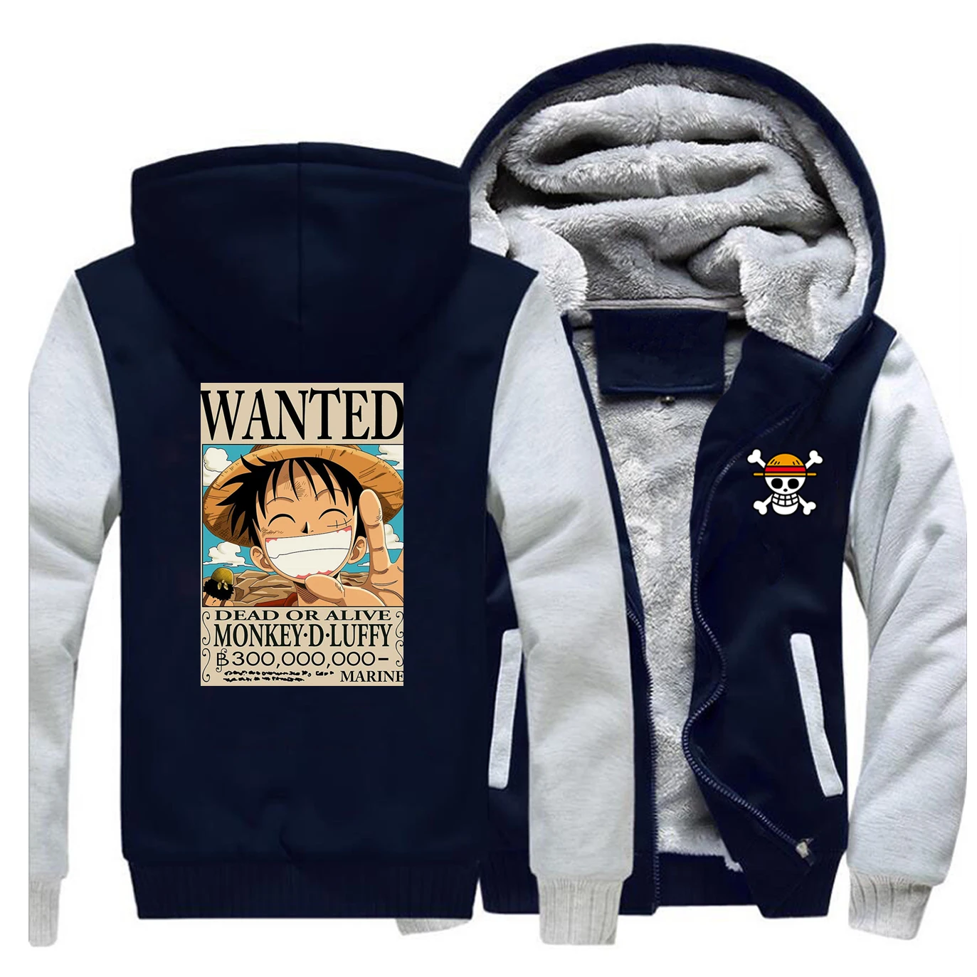 Японское аниме one piece Monkey D Luffy Wanted толстовки мужские повседневные Harajuku Мужская куртка с капюшоном новая зимняя теплая флисовая толстовка - Цвет: Gray Dark Blue