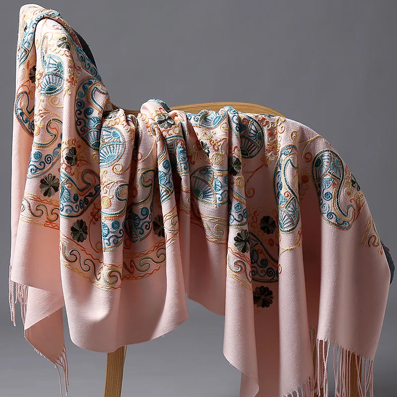 see chart 10 New Scarf For Women Winter Embroidery Neck Cashmere Scarves Lady Shawl Wrap Female Foulard Blanket Tassel Bandana Femme - Цвет: see chart 10