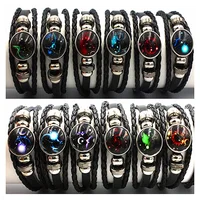 MixMax 12pcs/set 12 Constellations Luminous Handmade Leather Bracelets Snaps Bangles Jewelry Glow in the dark 1