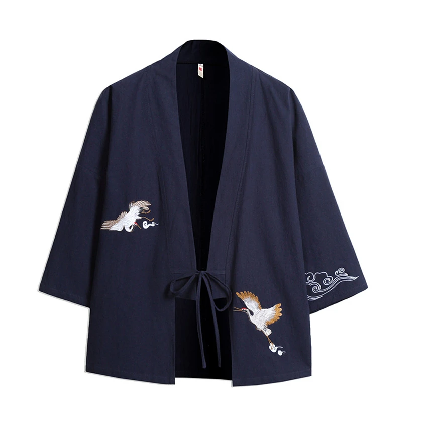 Китайский модный стиль для мужчин Топ традиционный костюм в стиле династии Тан одежда свободная вышивка Кран тонкая мужская рубашка пальто Макси M-5XL