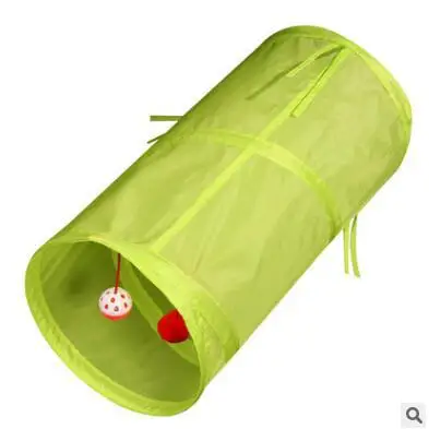 green Игрушка-туннель для кошек, туннели и трубы для домашних животных, дизайн с открытым отверстием, складной, 2 отверстия с колокольчиками, 7 цветов, игрушка с морщинами - Цвет: green
