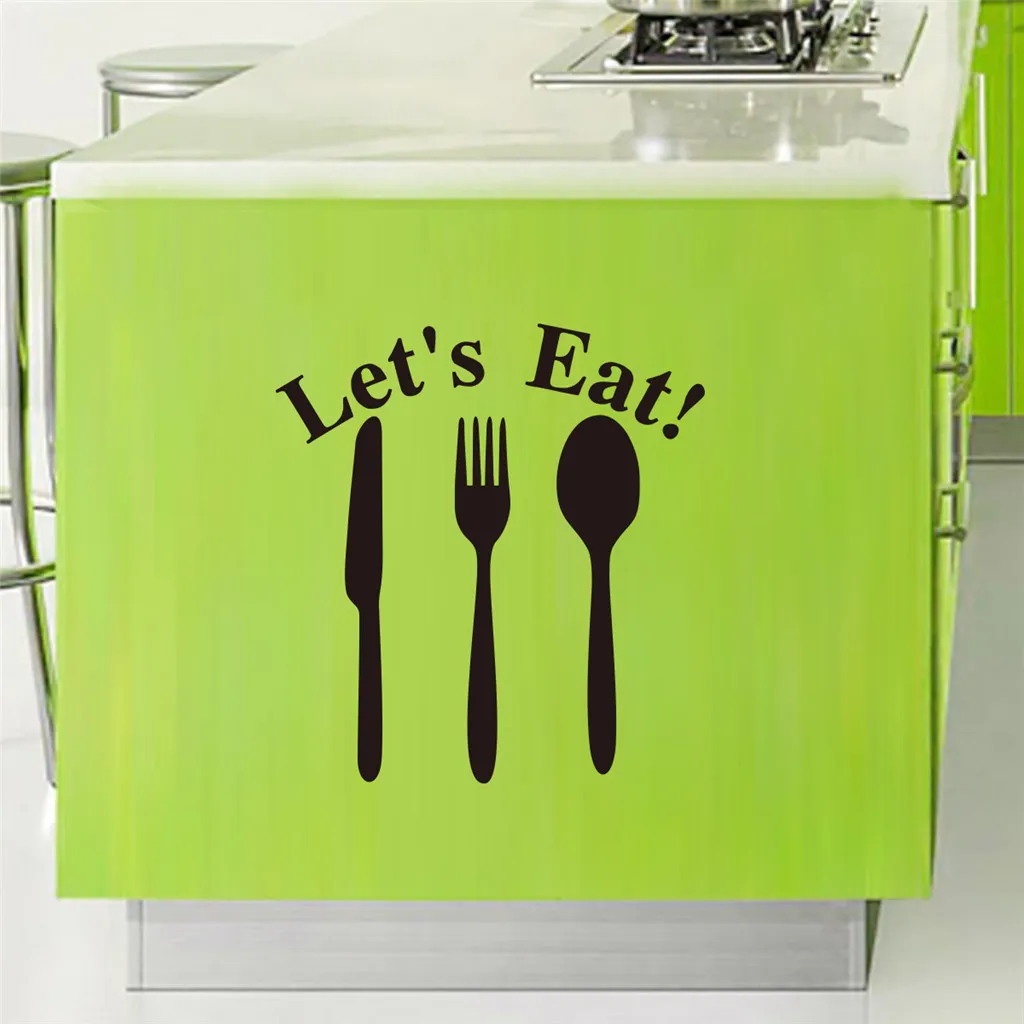 Lets Eat Ложка Вилка Наклейка на стену самоклеящаяся ПВХ Мобильная креативная