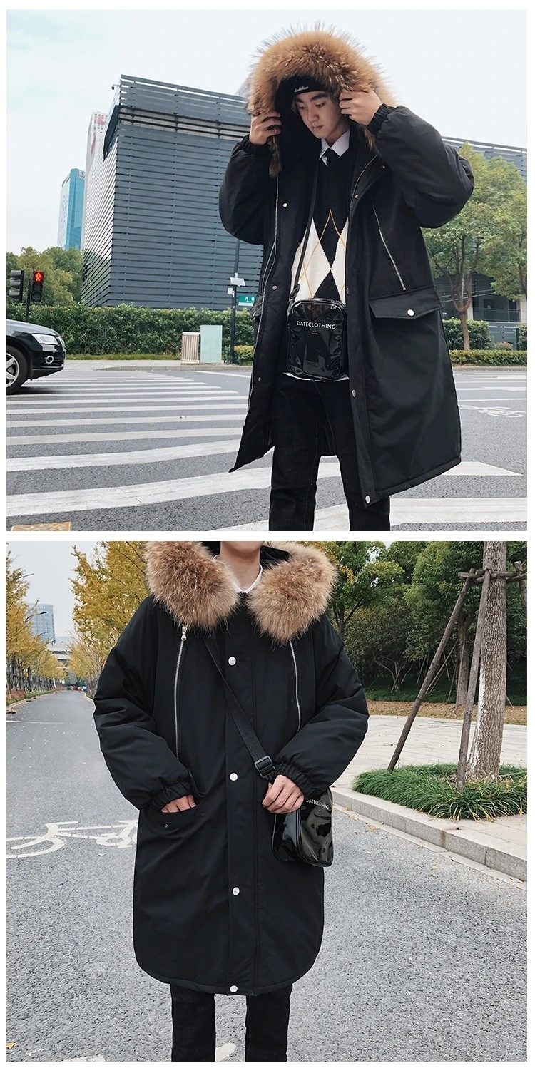 Winter New Men's Korean Version Of The Loose Couple In The Long Section Of The Tooling Diagonal StudentCasual Harajuku Coat