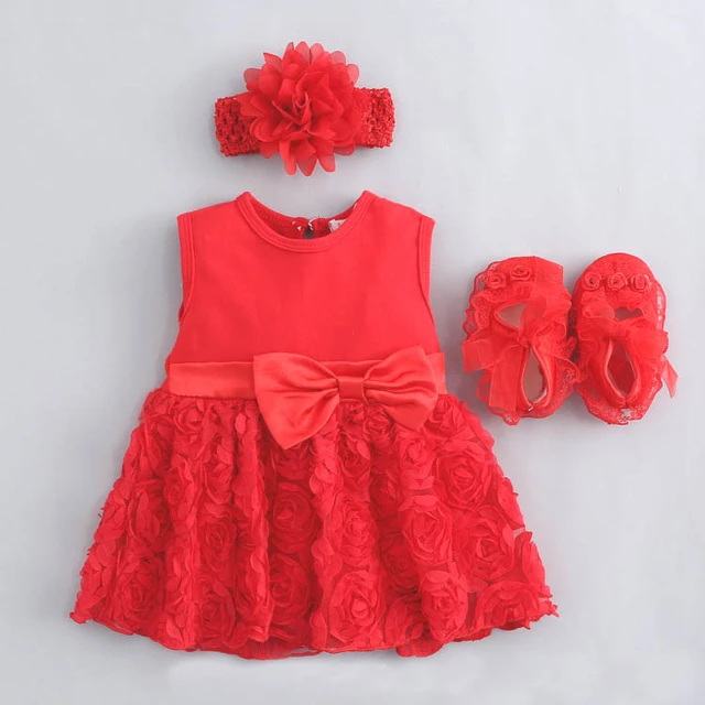Robe pour bébé fille de 0-3 mois, tenues d'été de fête de mariage  d'anniversaire pour enfants, ensemble de chaussures avec bandeau, robe de  baptême - AliExpress