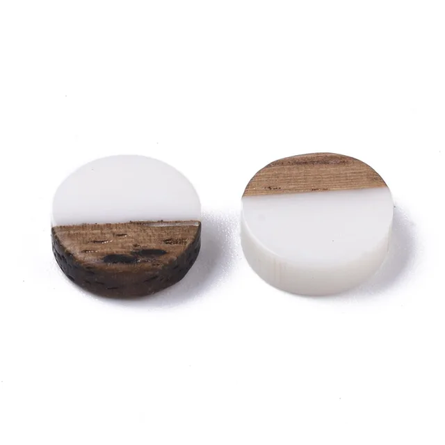 50pcs 10mm Resin & Wood Cabochons Resin Cabochon Flat Back for Jewelry Making DIY Bracelet Earring Accessories 10x3.5~4mm White