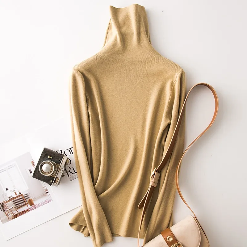 Women's Heap Turtleneck Full Needle Pullover Sweater Viscose Blend Base Model Winter Solid Female Jumper Colors#900 - Цвет: 16 Beige