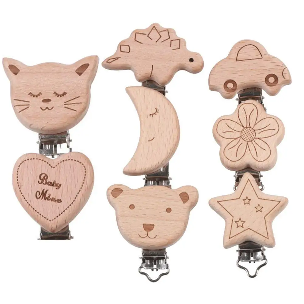 Cute Shape Beech Animal Wood Pacifier Clip Baby DIY Preferred Nipple Chain AccessoriesPacifiers