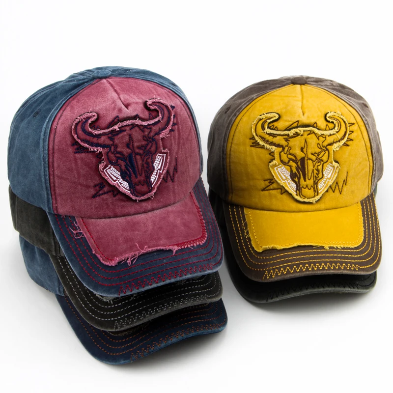 CNTANG-gorra de béisbol con bordado de cabeza de toro para hombre y mujer, gorro de béisbol con bordado de cabeza de Toro, Snapback de algodón Vintage, estilo Hip Hop, informal, de marca, de verano